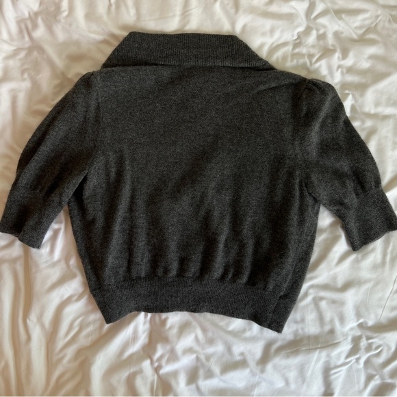 100% Cashmere Vintage Y2K Aqua Gray Open-Front Short Sleeve Sweater - Picture 4 of 9